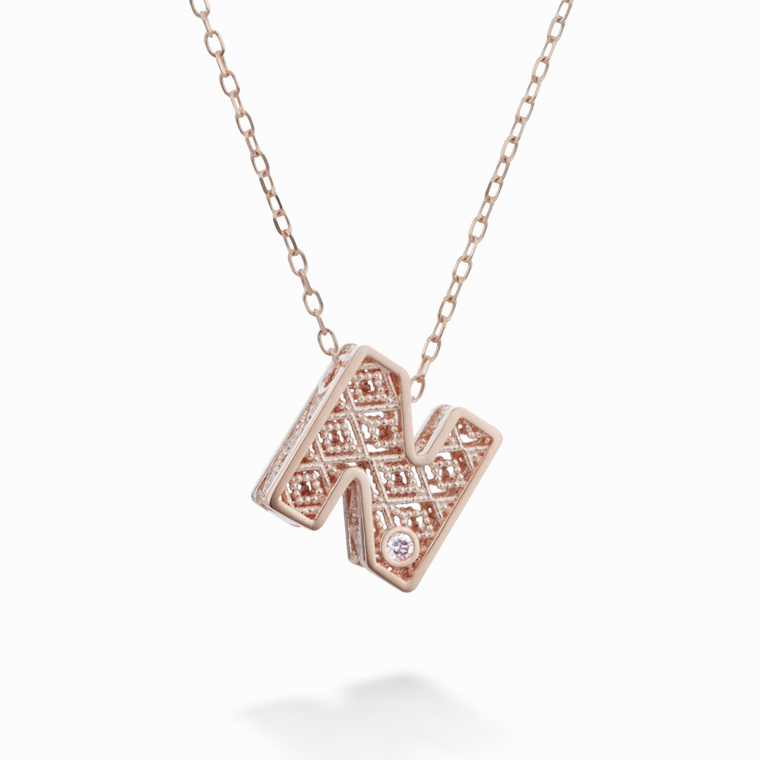 Nihama cl 18k letter n roségoud diam. ct.0,01 NDLETNO3
