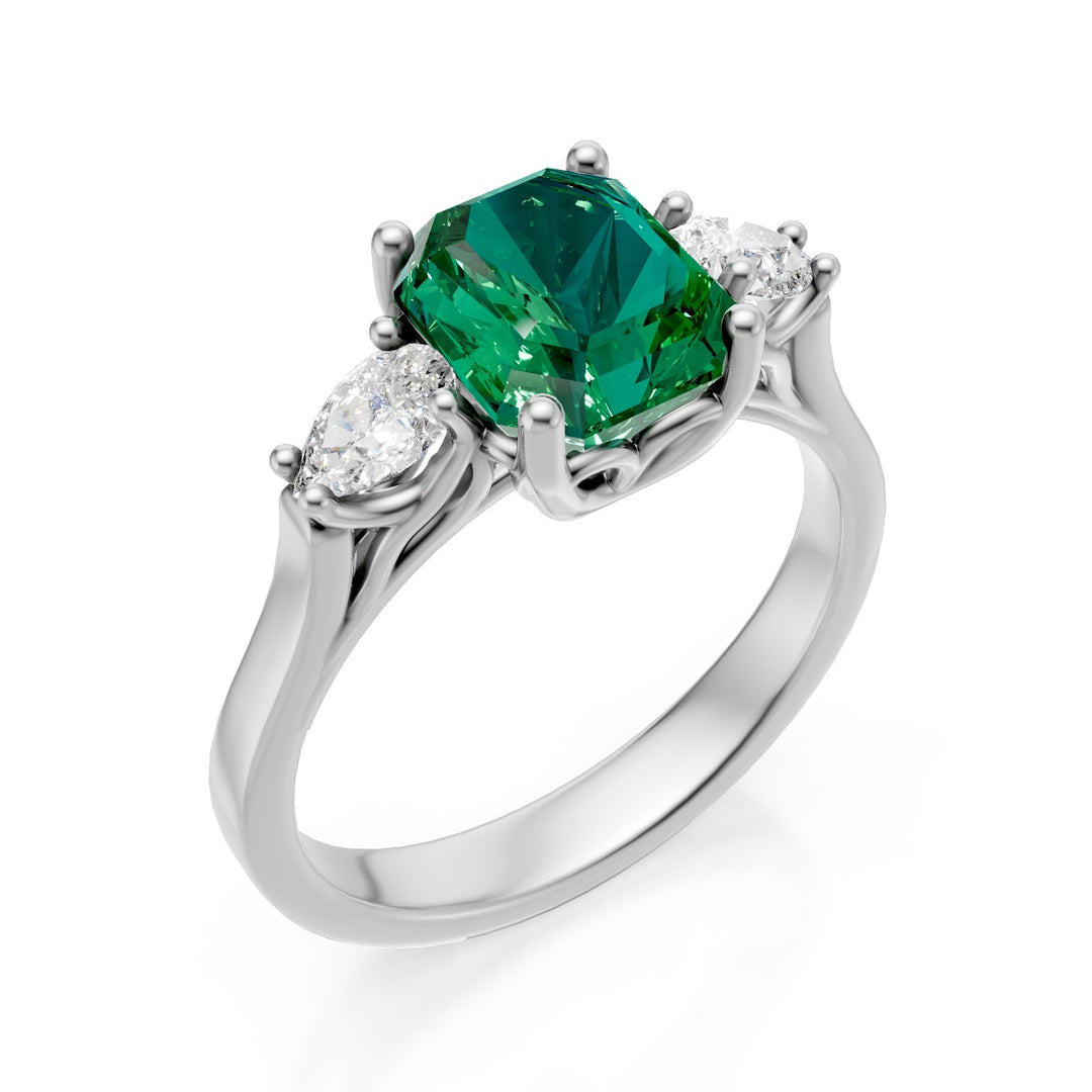 Bague émeraude octogonale Golay 7x7 et gouttes latérales ACL472DSM77-25064110267