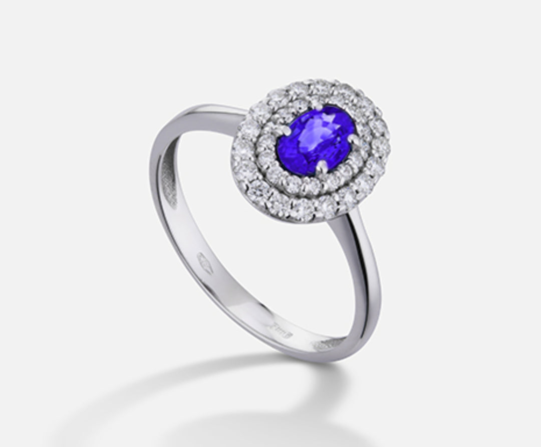 Nihama een 18k tanzaniet n. ovaal 6x4 ct.0,38 dia ct.0,33 NA5117O4TZN