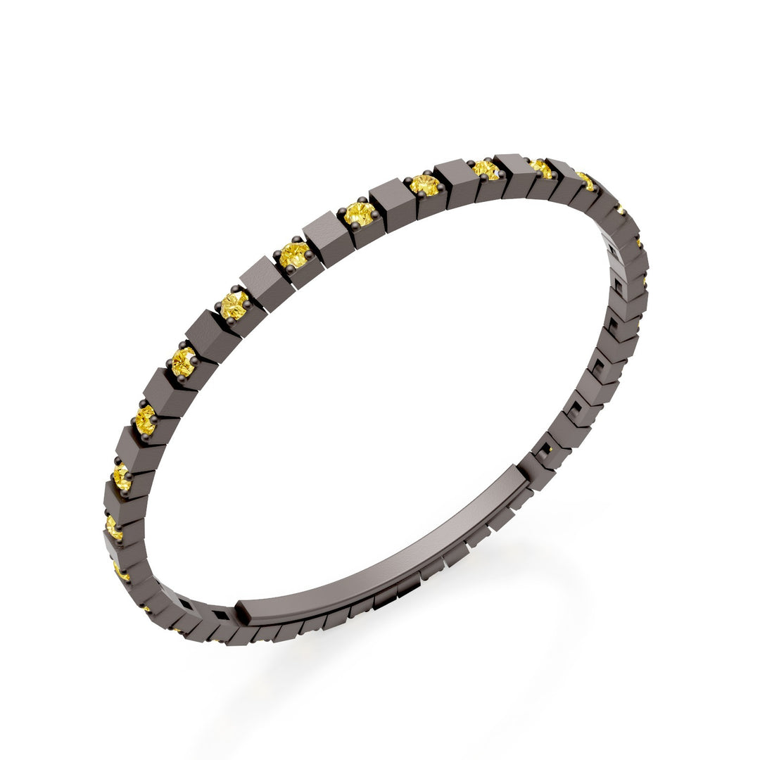 X-Diamond bruine titanium tennisarmband lab g.d. fancy geel afgewisseld met vlindersluiting, 18cm, derde maat LXDBRT013ALFYMA-180