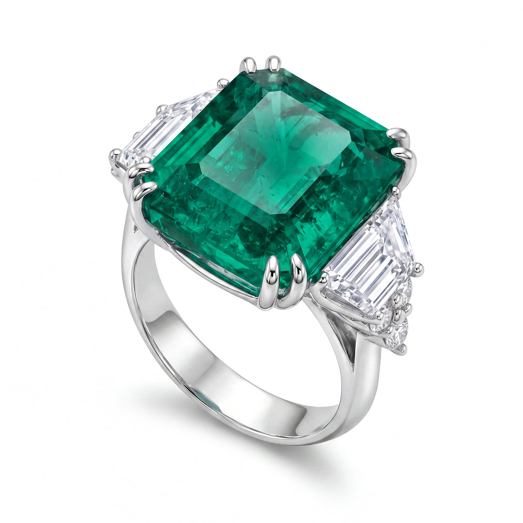 World Diamond Group achthoekige smaragdgroene ring 11,32 ct 15x12 APU095WDISM-16208110029