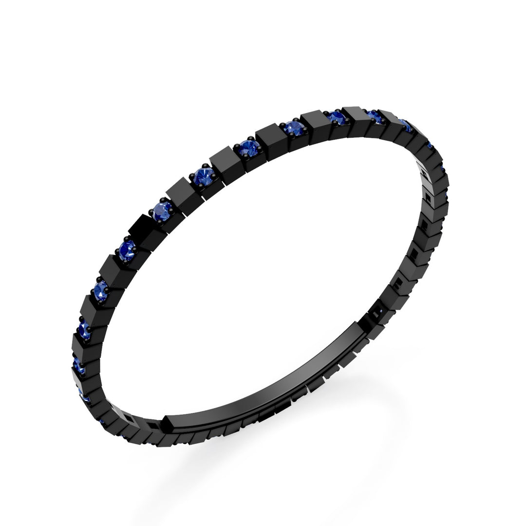 X-Diamond tennisarmband in zwart titanium afwisselende saffieren met vlindersluiting, 18,5 cm, tweede maat LXDBRT012ALZANE-185