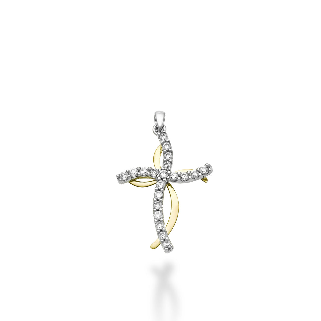 Nihama pe 18k 0,18 ct wit/geelgouden kruis 1,9 cm NP5012O7BR018
