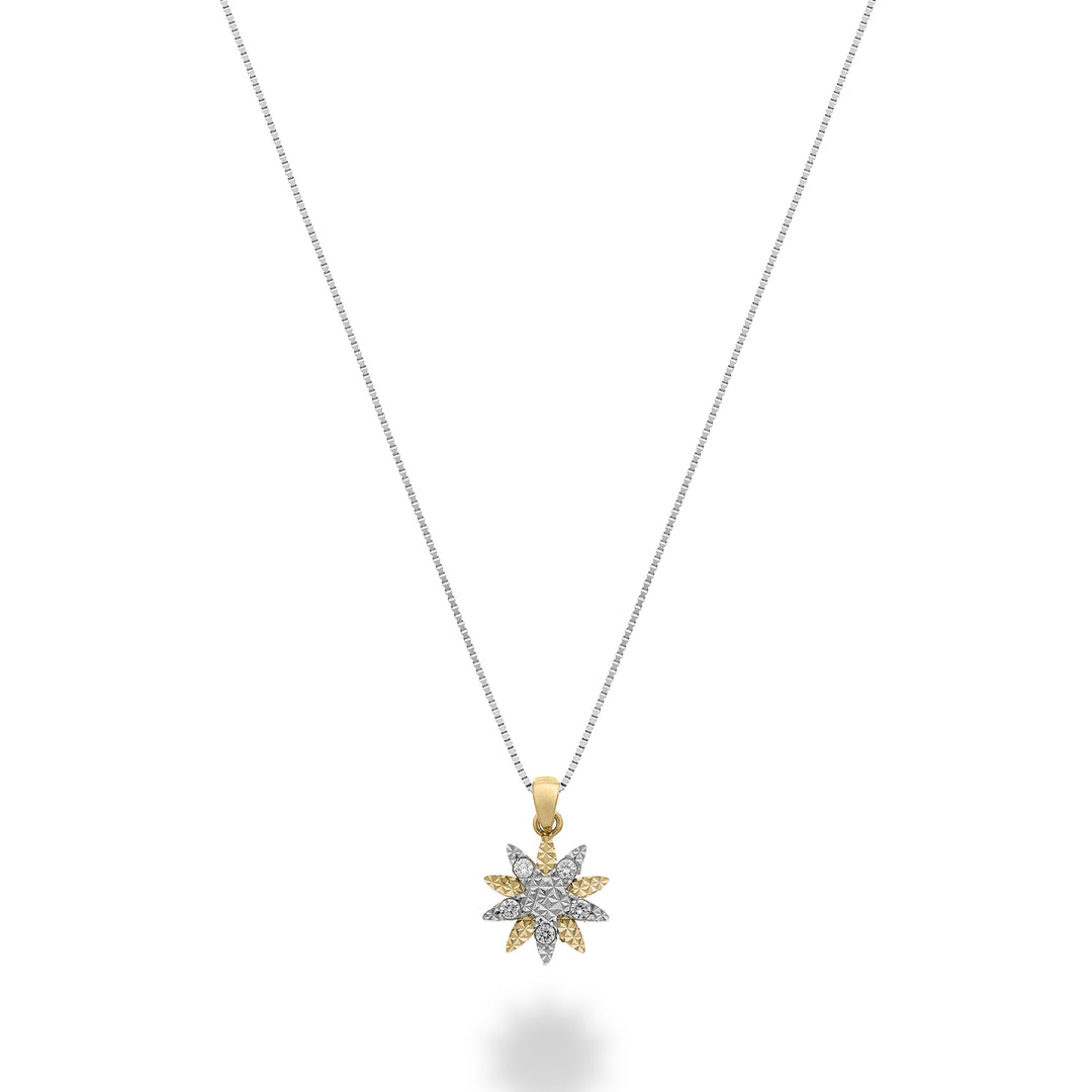 Nihama cl 9k flower pattern with diamonds, elements in yellow gold and white gold ND5200R7BR003