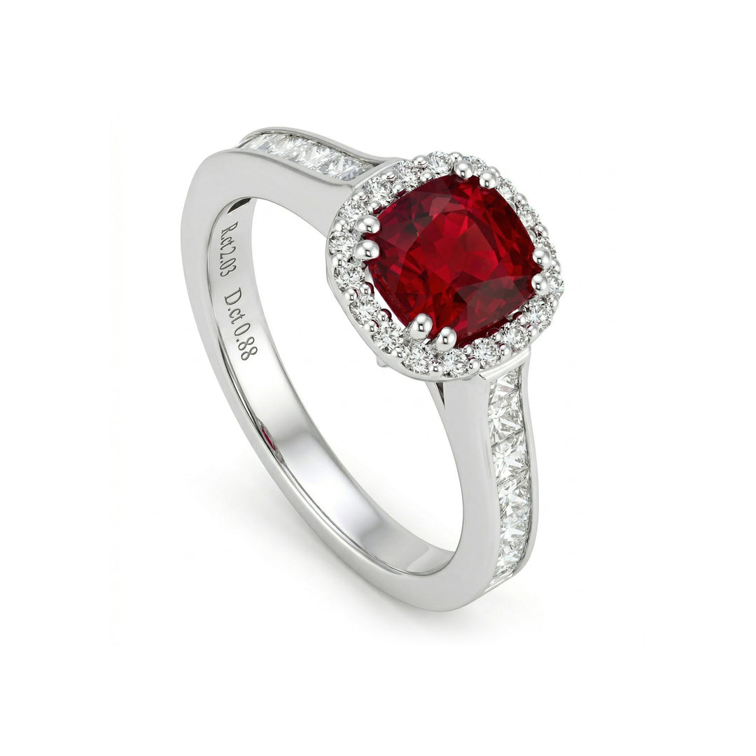 Golay round ruby ​​ring 2ct diam. outline and princess APU518DRU-24358110016