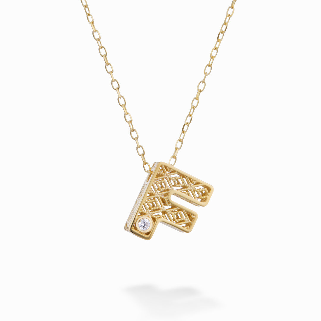 Nihama cl 18k letter f geelgoud diam. ct.0,01 NDLETFO1
