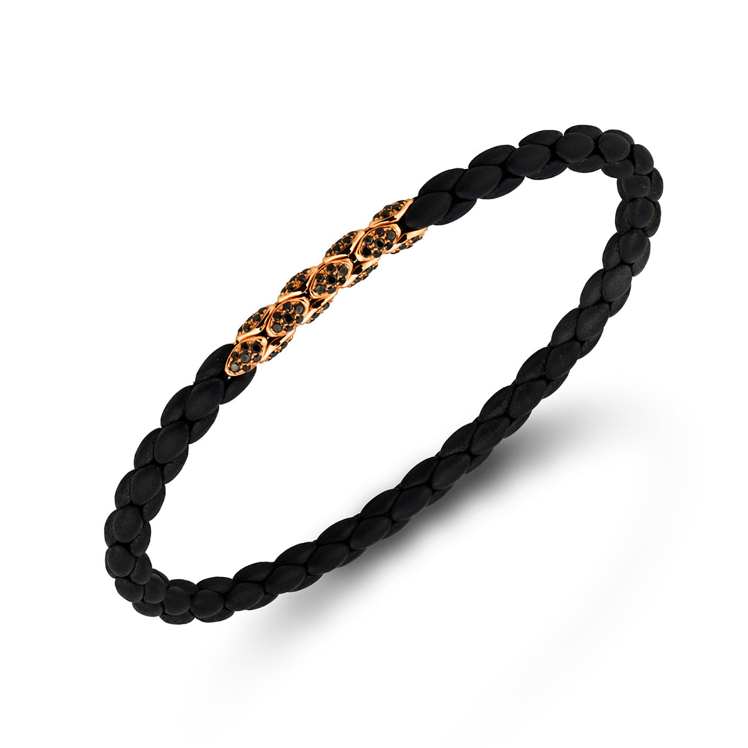 Bracelet Golay en titane noir, avec 8 inserts pavés en or rose 18 carats, maillon à chevrons, 17,5 cm GBR032E8O3BKNE-175