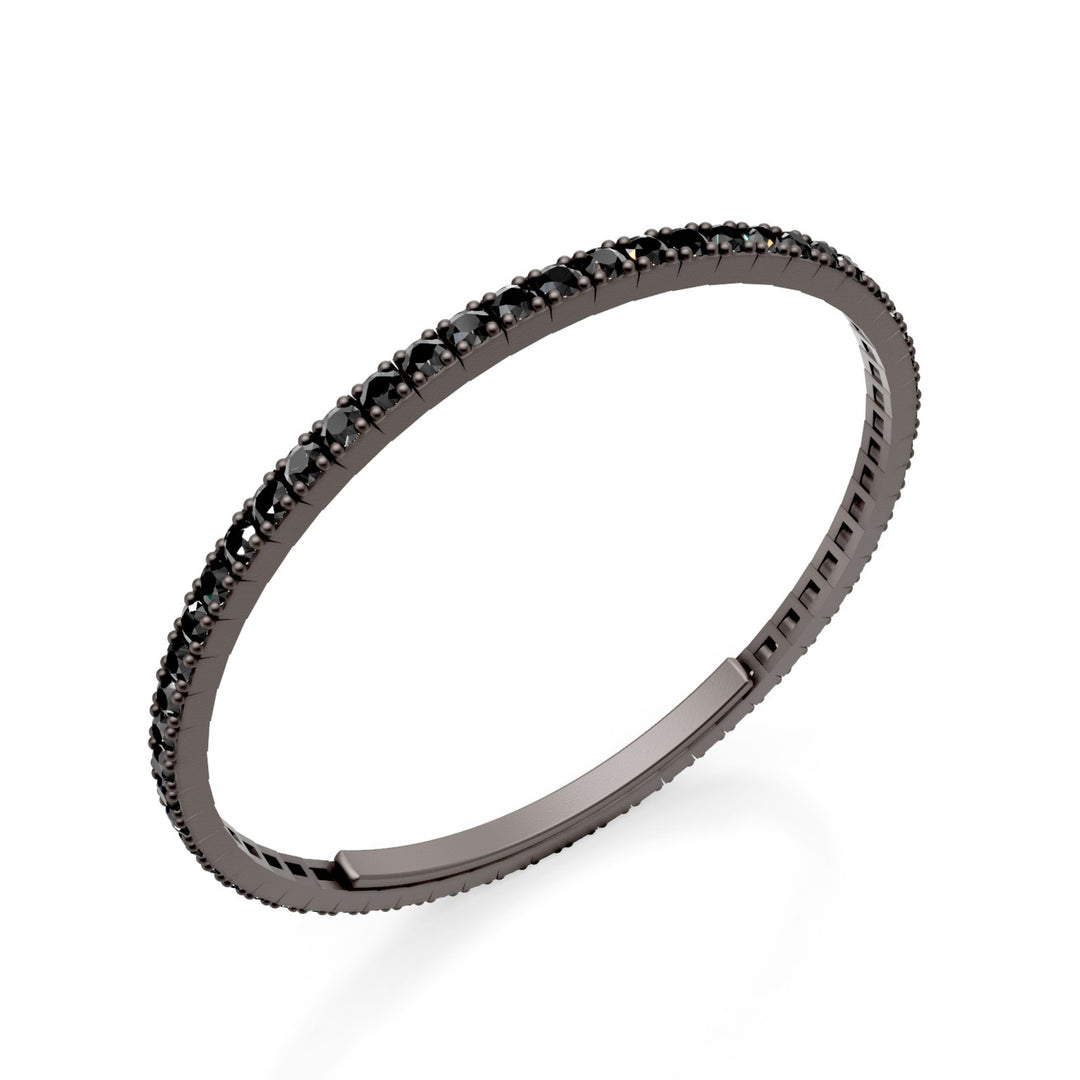 X-Diamond-Tennisarmband aus grauem Titan, komplett mit schwarzen Diamanten besetzt, mit Butterfly-Verschluss, 18,5 cm, zweite Größe LXDBRT012BKGR-185