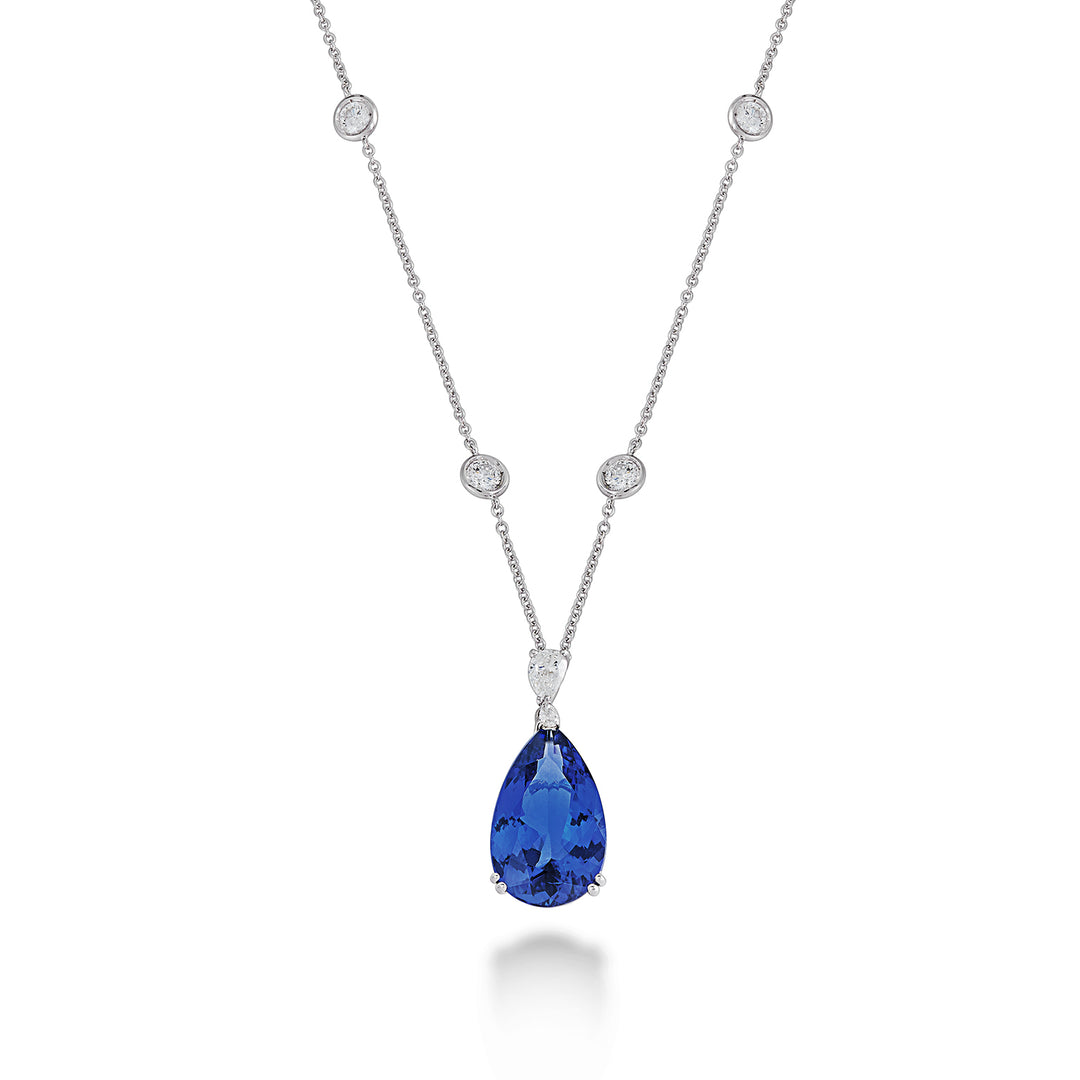 Pendentif Golay avec goutte tanzanite 14x21 avec chaîne tif PFDTZ01DI1-22354110006