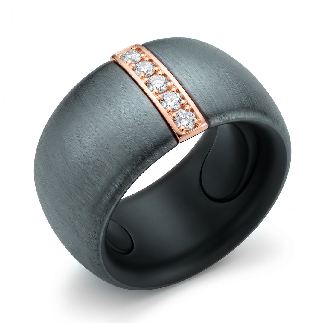 Golay band ring in gray textured titanium and 18kt rose gold insert set with diamonds, adaptable size with bearings from 8 to 14 GAN028O3DIGRTXA-814