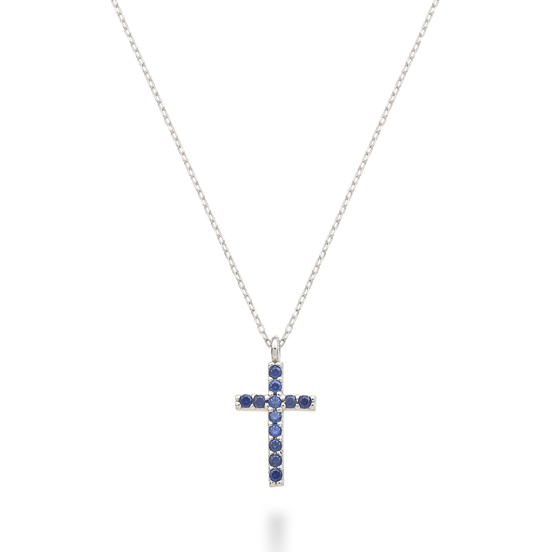 Nihama cl Croix 18 carats taille 3 (1,4 cm) en or blanc avec saphirs de 0,15 ct NDCRO3O4ZFR