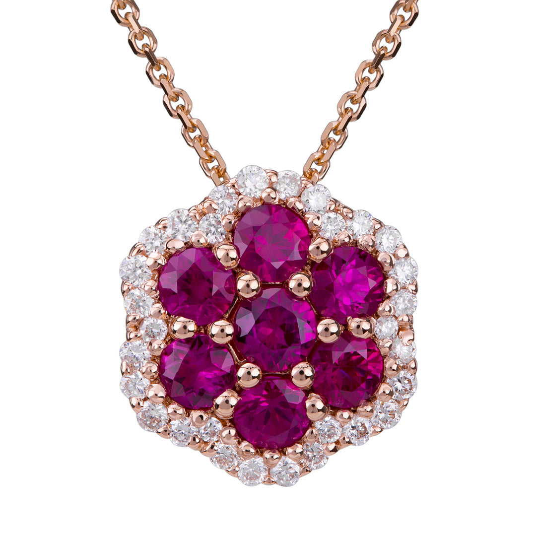 Golay robijnrode bloemenketting met witte diamantomtrek PPV007DIRU-21287110102