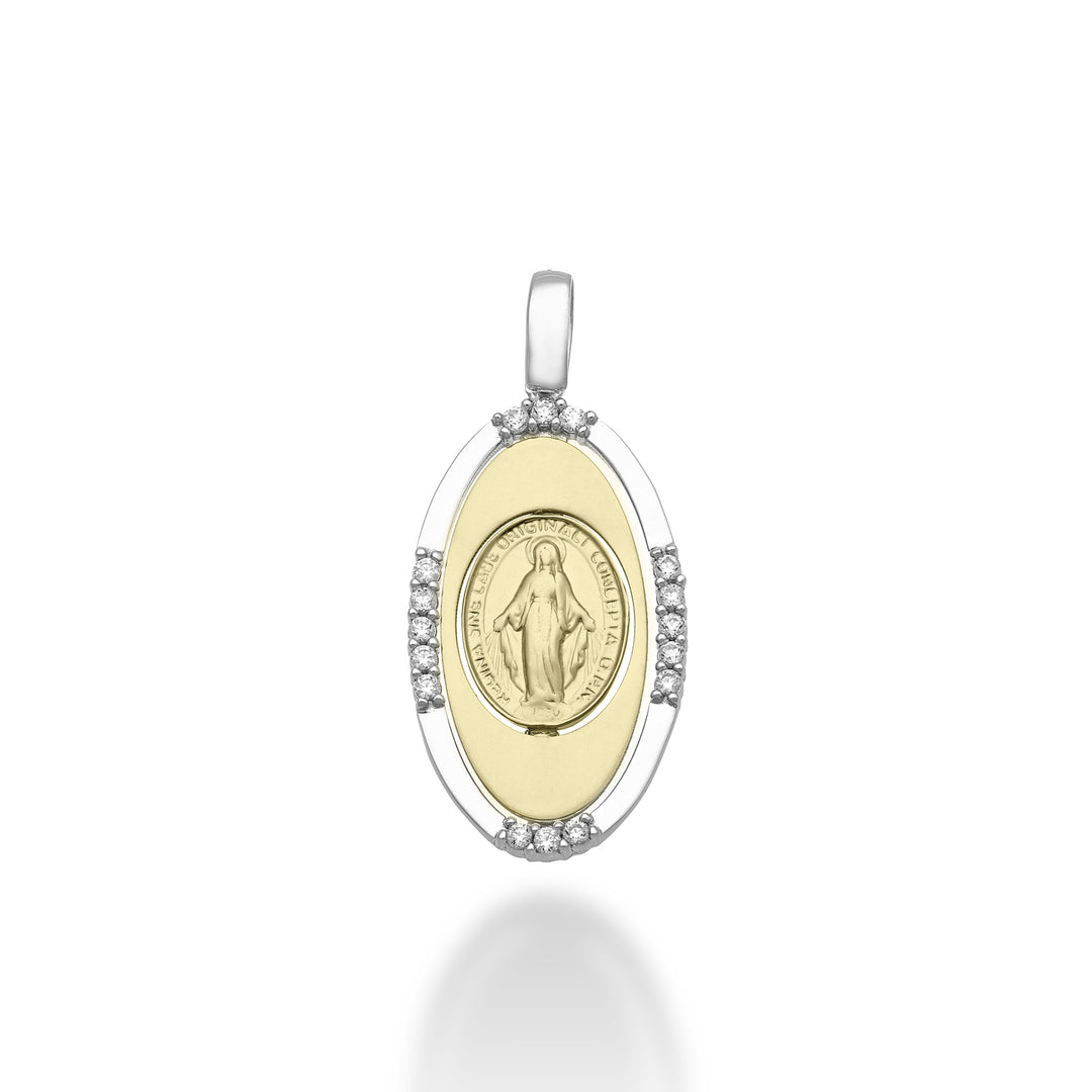 Mikiko pe 18 Karat 0,13 ct Madonna-Wundermedaille, Weiß-/Gelbgold, 2,1 cm MP5026O7BR013