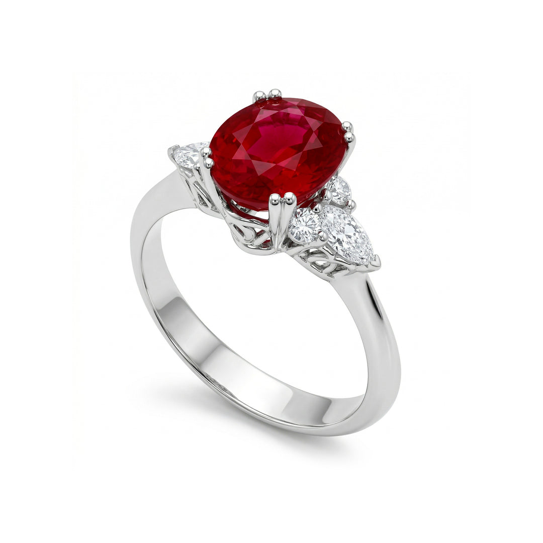 Golay ovale robijnring 6x7, rond en marquise diamanten AFD802RU-16209110011