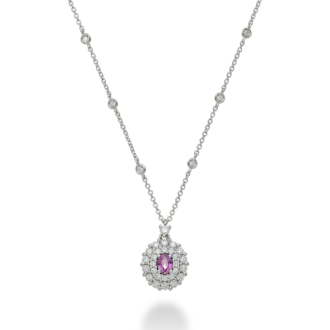 Collier Golay avec taille saphir rose ovale. 4x3 avec double PCL128DIZP34-23271110018