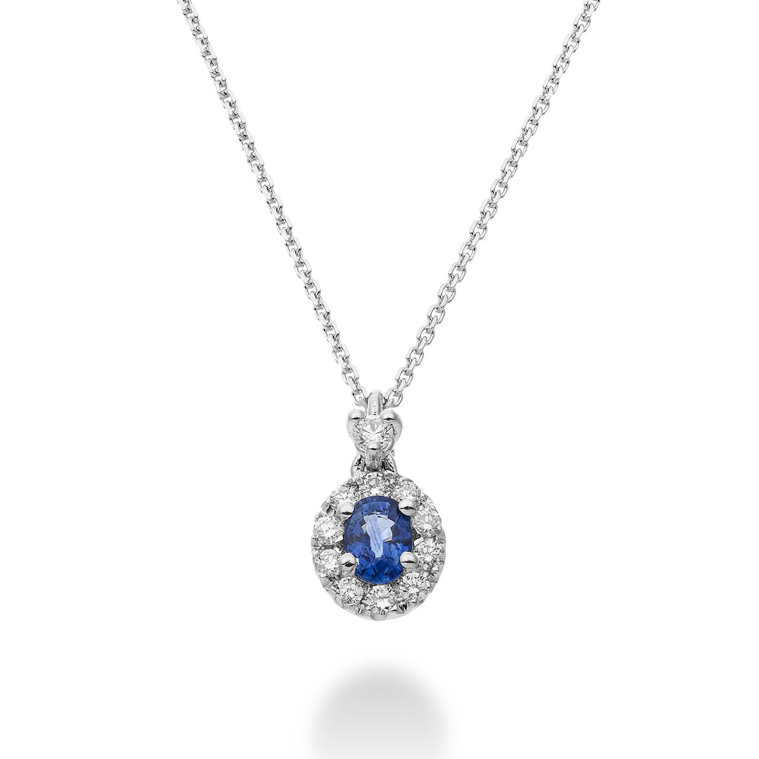 Collier Golay avec pendentif saphir ovale 6x4 et diamants PCL122DIZB46-24030110145