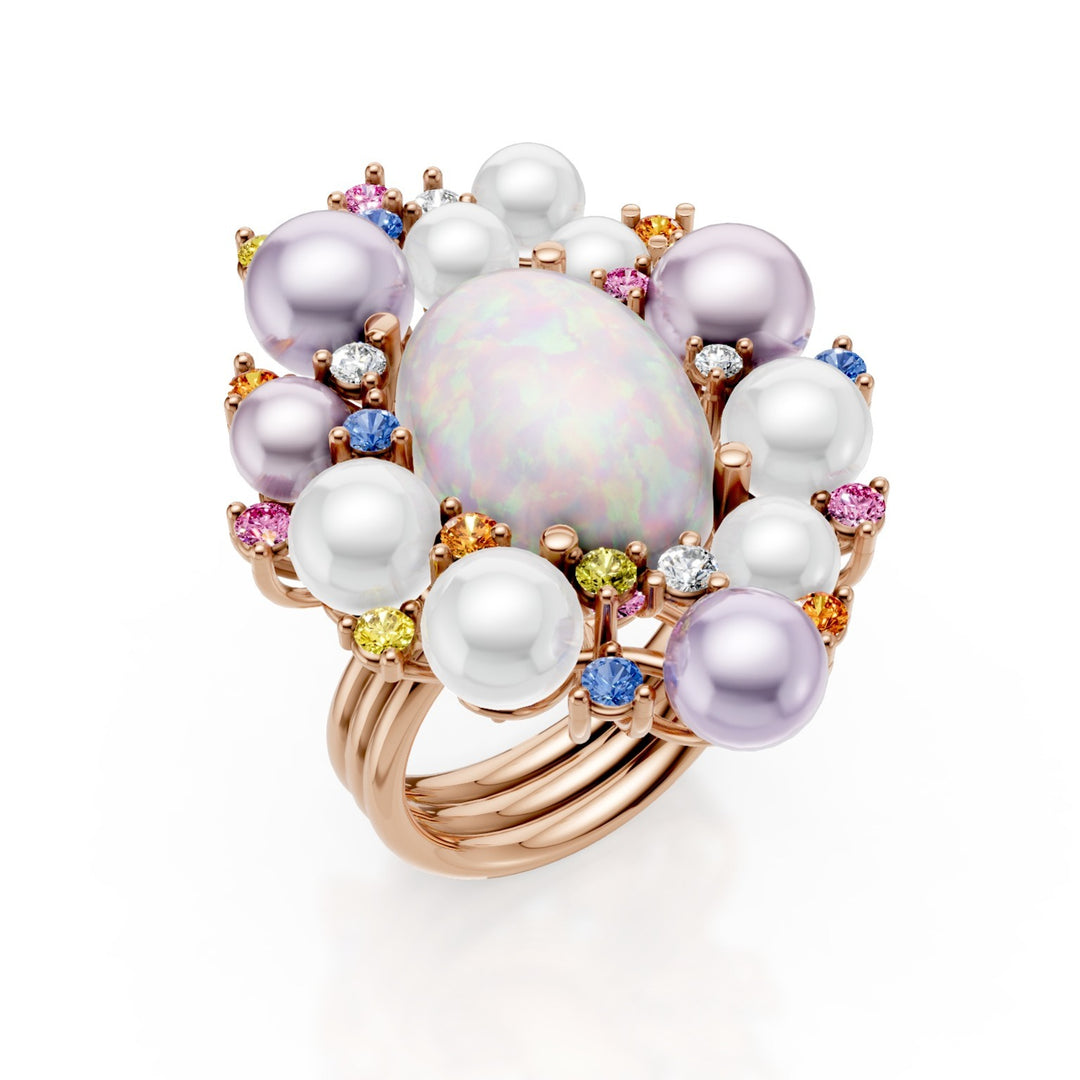 Bague design opale Golay 16x11, perles, saphirs et diam AD658DMCPOP-25093110110