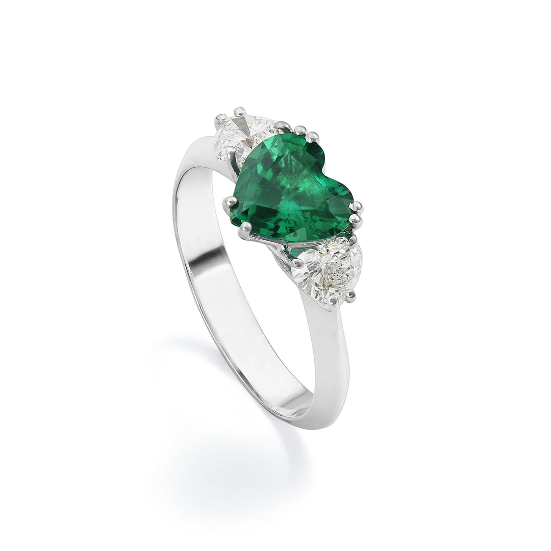 Bague X-Diamond xd or 750 avec coeur lgd et émeraude recréée