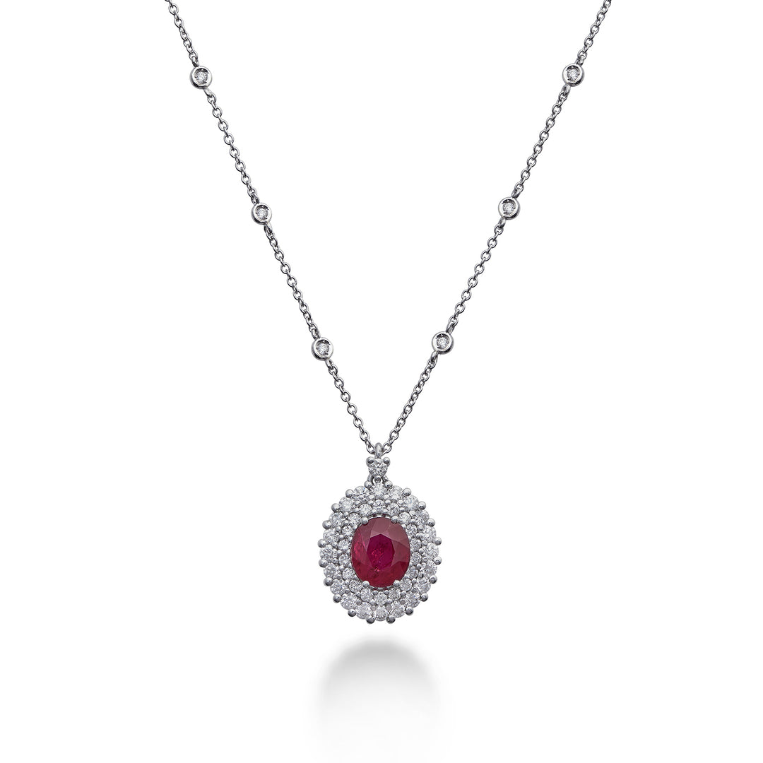Collier rubis ovale Golay 6x4 avec double contour PCL128DIRU64-23321110206