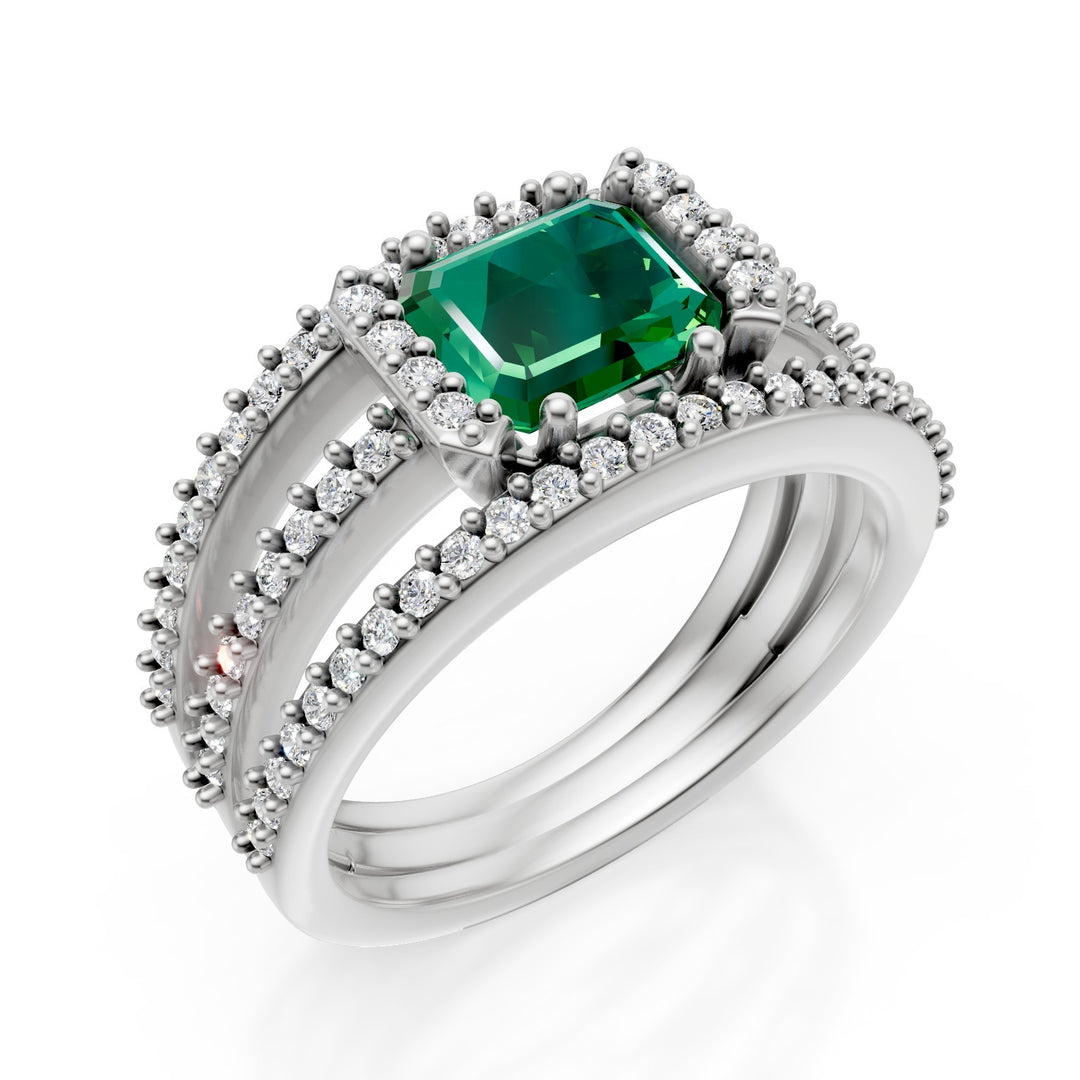Golay three row band ring pave&