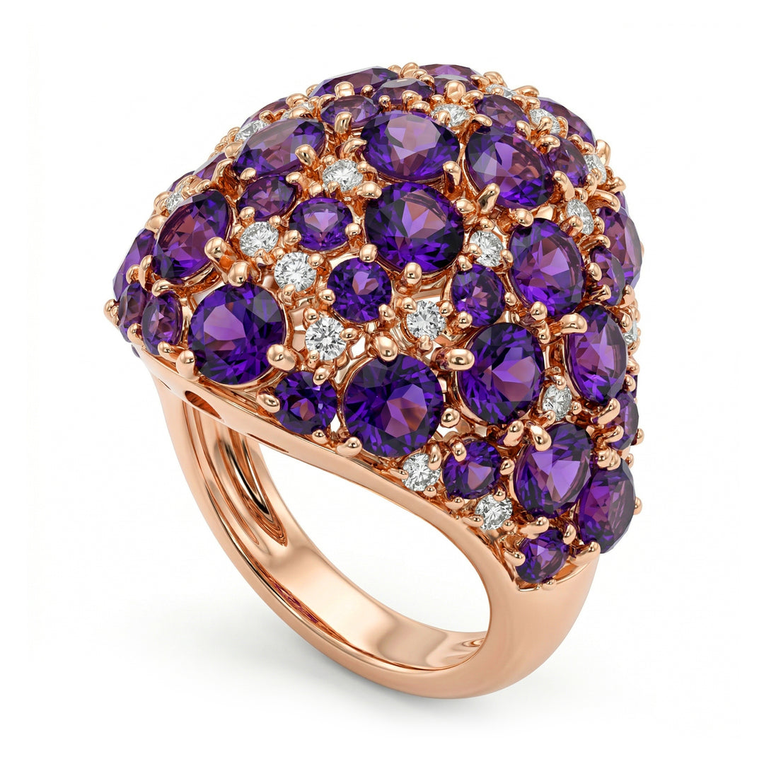 Golay-ring pavé paarse topaas en diamanten APV010DITVI-18353110030