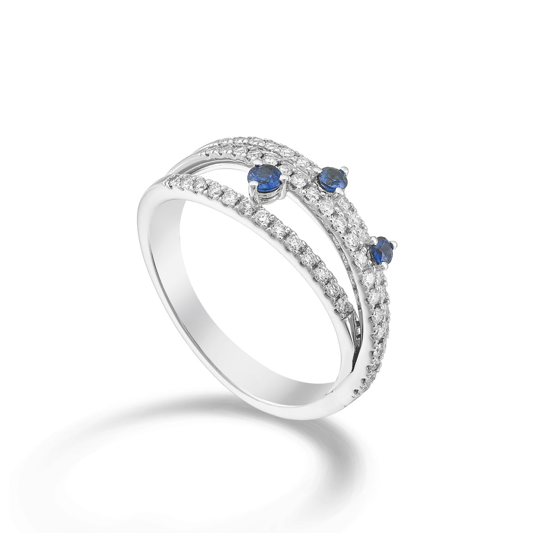 Golay-ring met drie rijen diamanten en drie rakende saffieren AMF776DZBB-26016110156