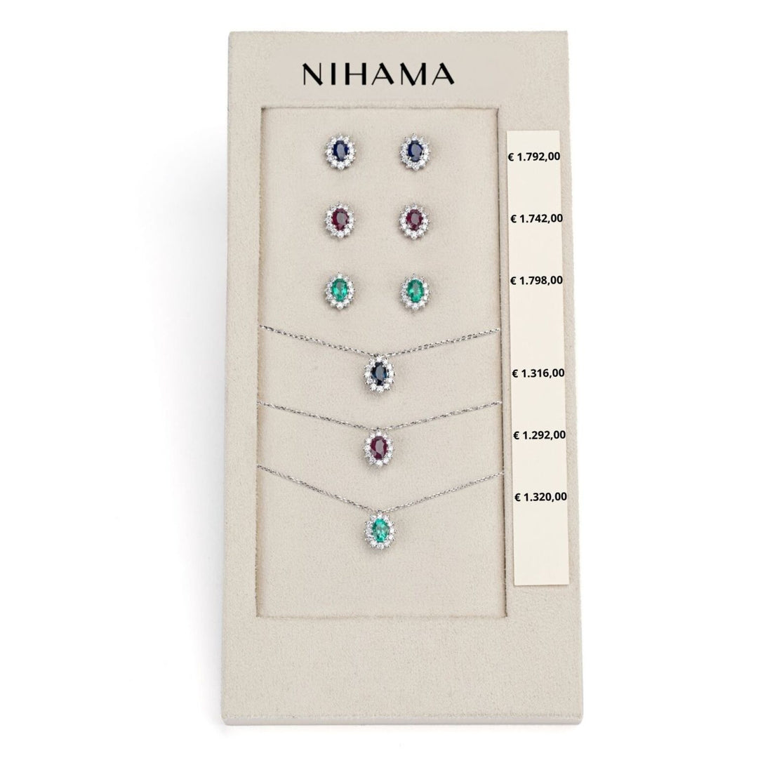 Nihama-Paket Kl. 5047 + oder 5030 18kt ovaler 6x4 Saphir, Rubin und Smaragd tr. N.LIGHTBOX.11-T