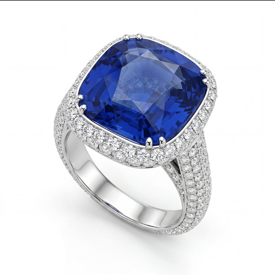 World Diamond Group ring met kussen saffier 11,51 ct en diamanten APU188DIZB-17258110525