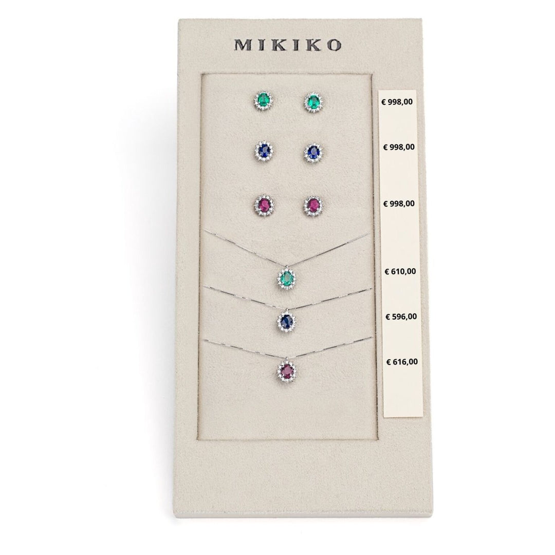 Mikiko-Paket Kl. 5126 + oder 5104 18kt ovaler 5x4 Saphir, Rubin und Smaragd tr. M.LIGHTBOX.15-T