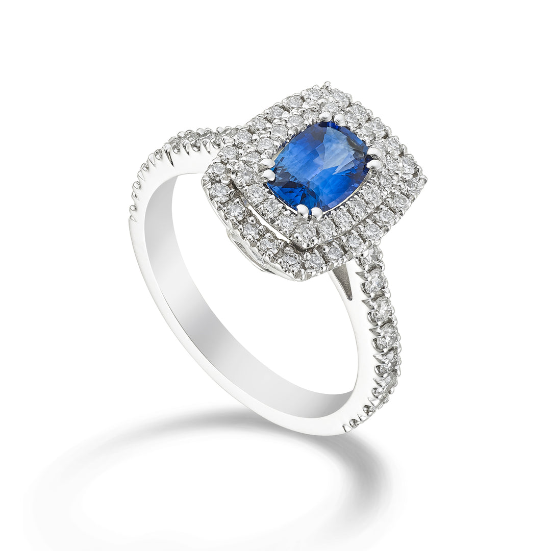 Bague Golay avec taille saphir coussin bleu. 7x5 avec diamant ACLC098DIZB57-23314110070