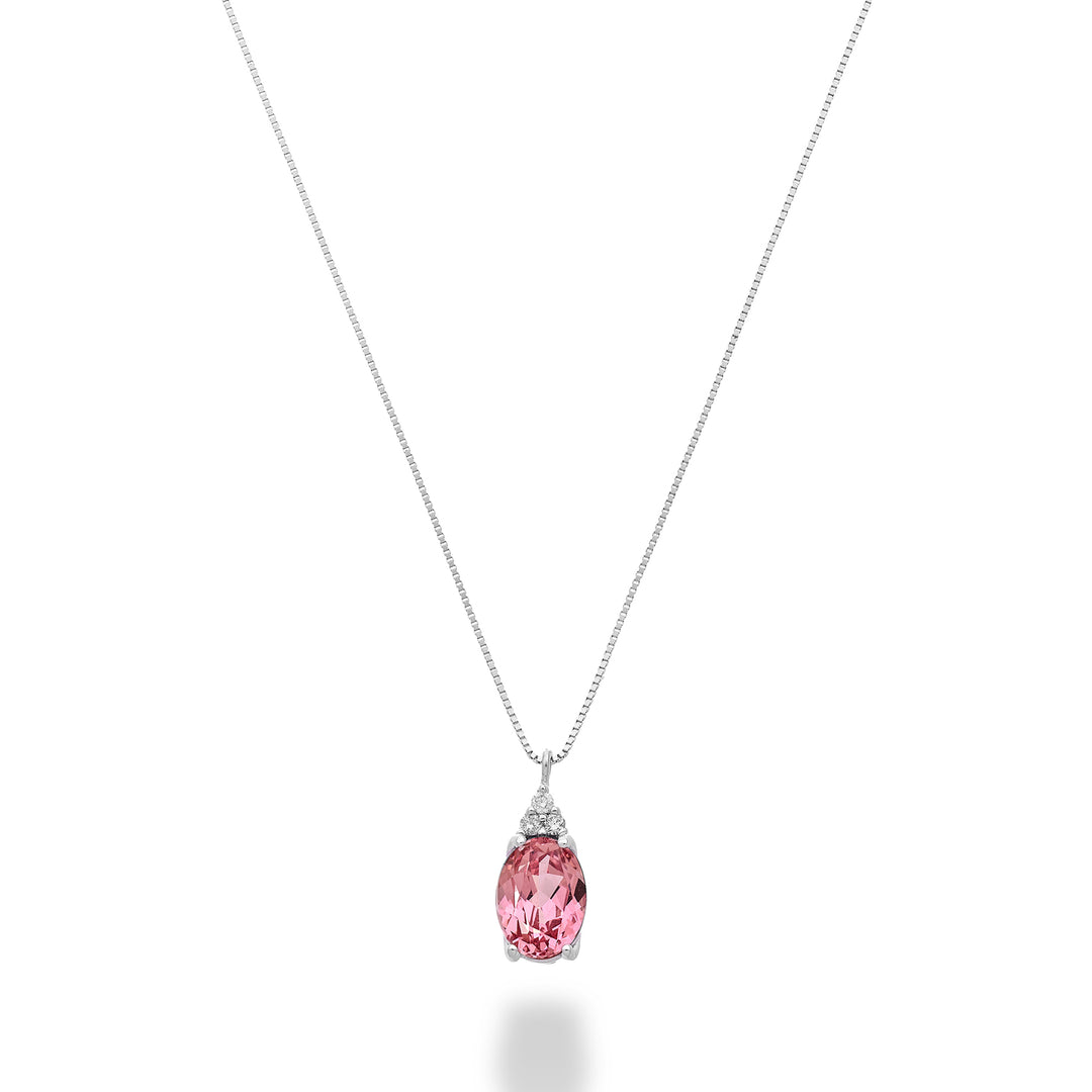 Nihama cl 18k oval pink sapphire 7x5 with three diamonds ND5189O4ZFRP