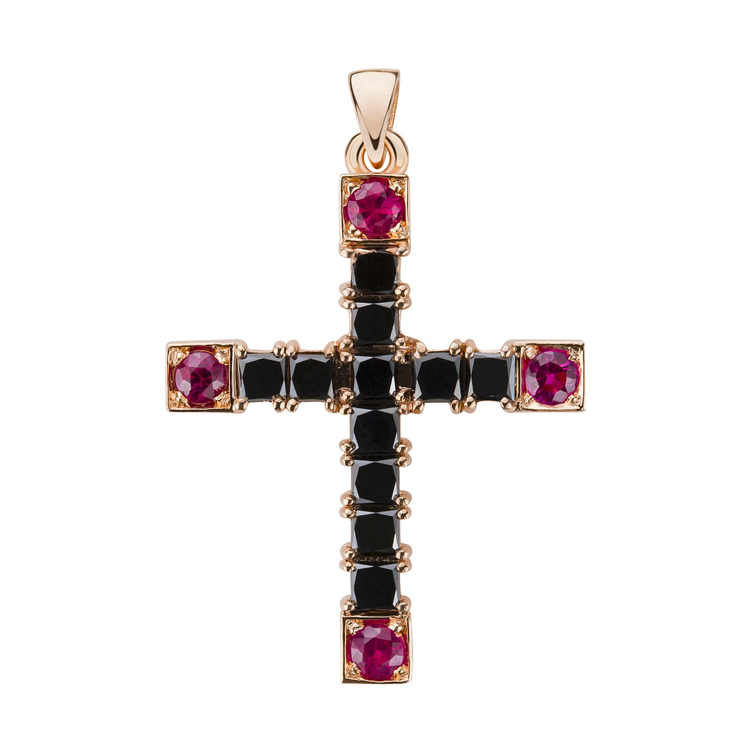 Golay large cross pendant with black diamonds and rubies PCR009RUBK2-18093110017