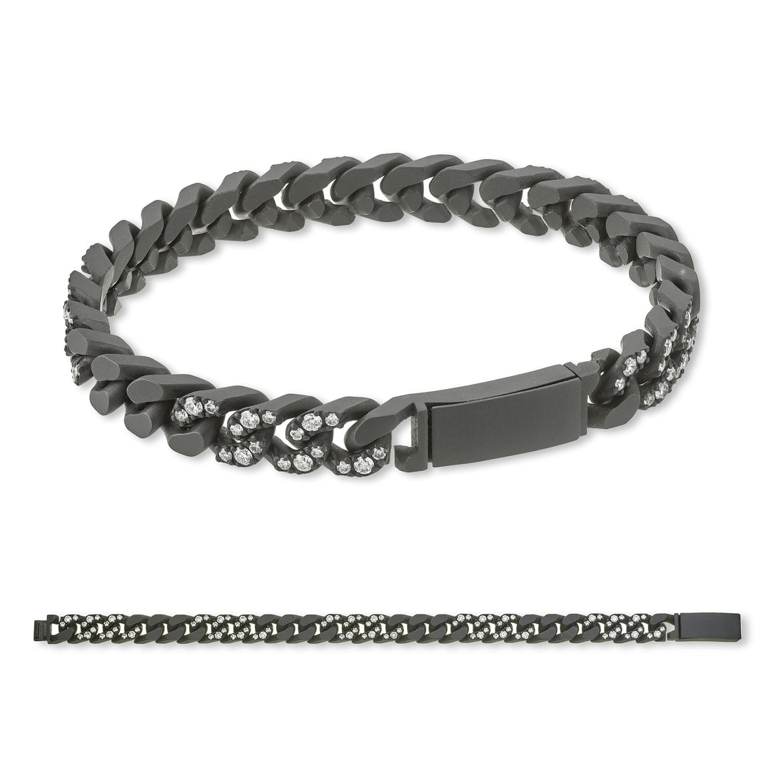 X-Diamond grumette armband 27 medium schakels in zwart titanium 3+3 verzonken en glad + glad ch 20cm LXDBRG003DI2NE-200