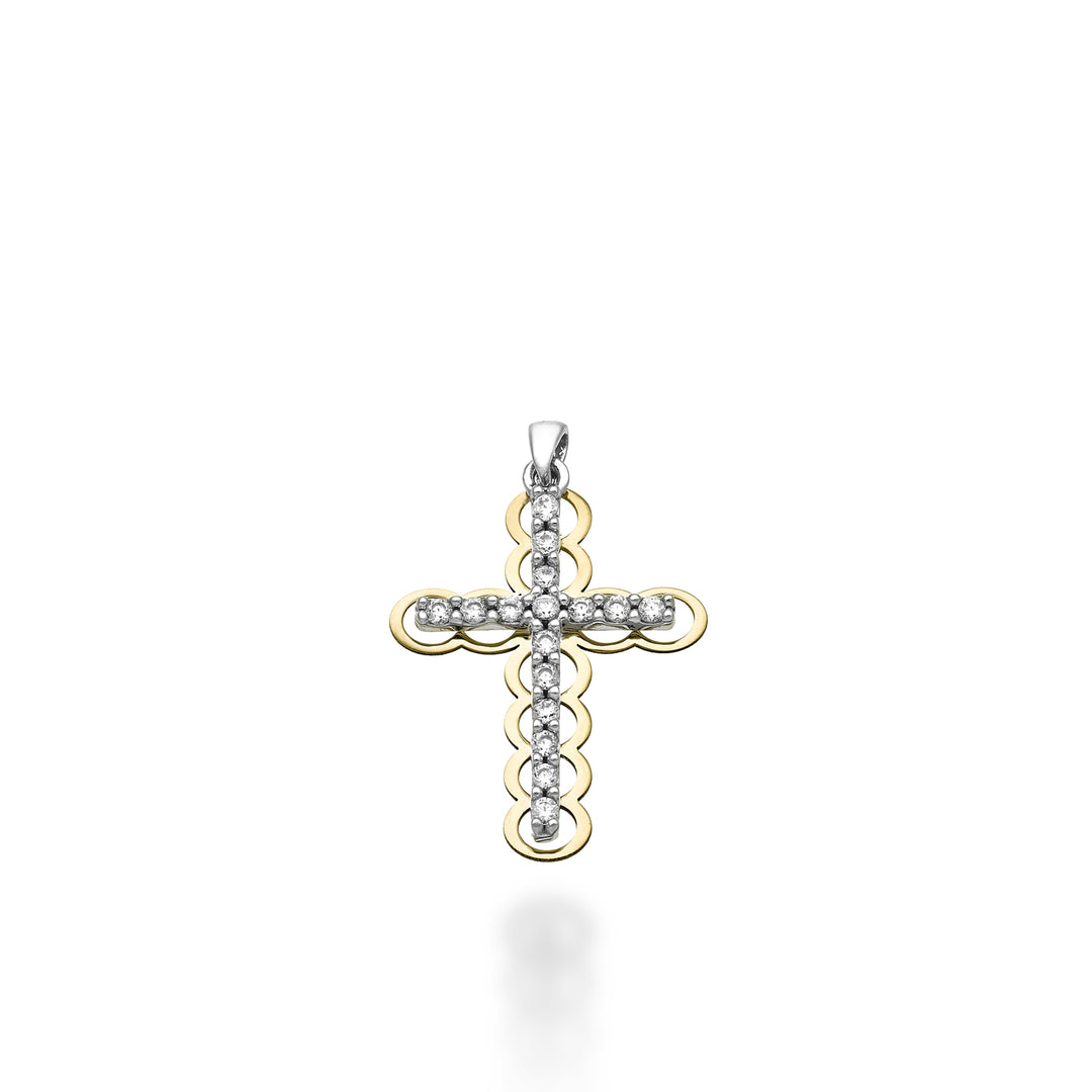 Mikiko pe 18k 0,15 ct wit/geelgouden kruis 1,8 cm MP5021O7BR015
