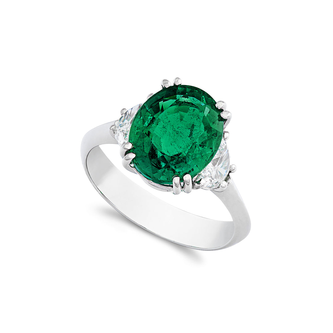 World Diamond Group 11x9 oval emerald ring and side trapezoides ACL213DISM2-22355110019