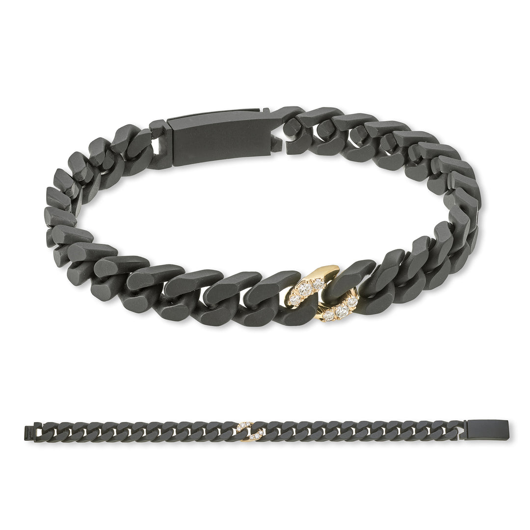X-Diamond groumette armband 26 medium gladde schakels in zwart titanium + 1 schakel incl. 9kt roségoud + titanium lange ch 20 cm LXDBRG003R3DI1NE-200