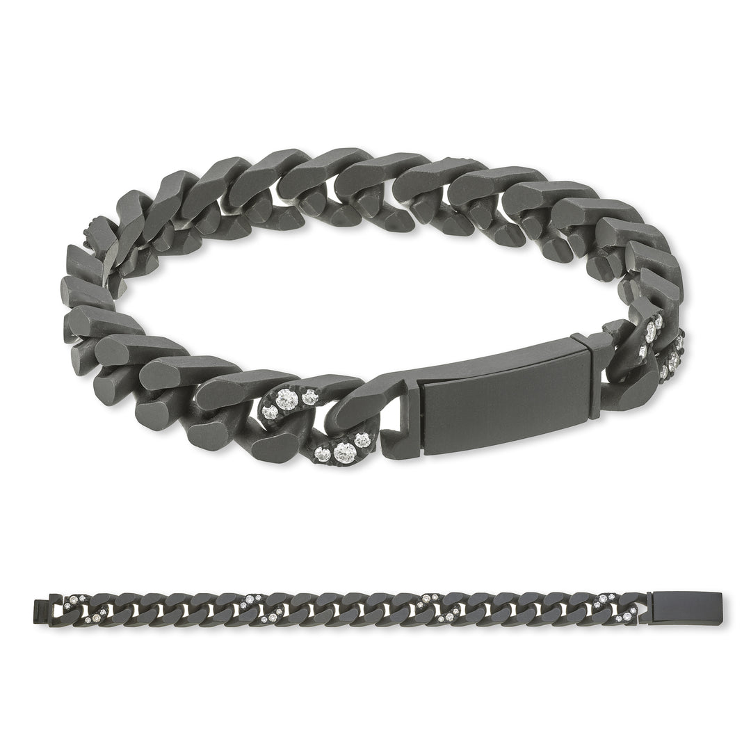 X-Diamond Groumette-Armband, 18 große glatte Glieder aus schwarzem Titan + 4 versenkte + ch. glatt 20cm LXDBRG004DI2NE-200