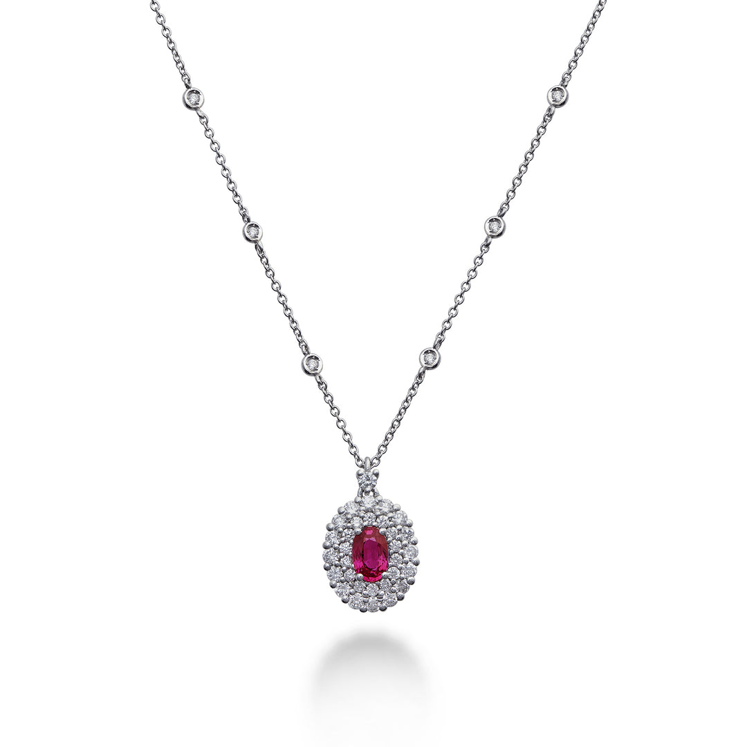 Collier rubis ovale Golay 5x4 avec double contour PCL128DIRU45-22286110012