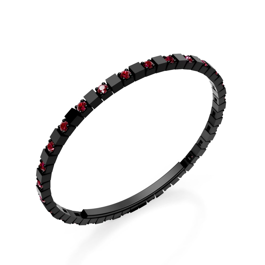 X-Diamond tennisarmband in zwarte titanium robijnen afgewisseld met vlindersluiting, 18,5 cm, tweede maat LXDBRT012ALRUNE-185
