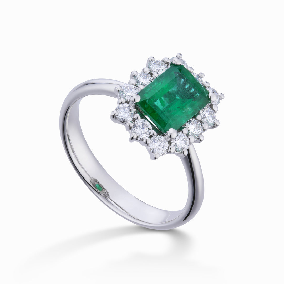 Golay octagonal emerald ring 6x8 and 12 stones ACL058DISM3-24194110029
