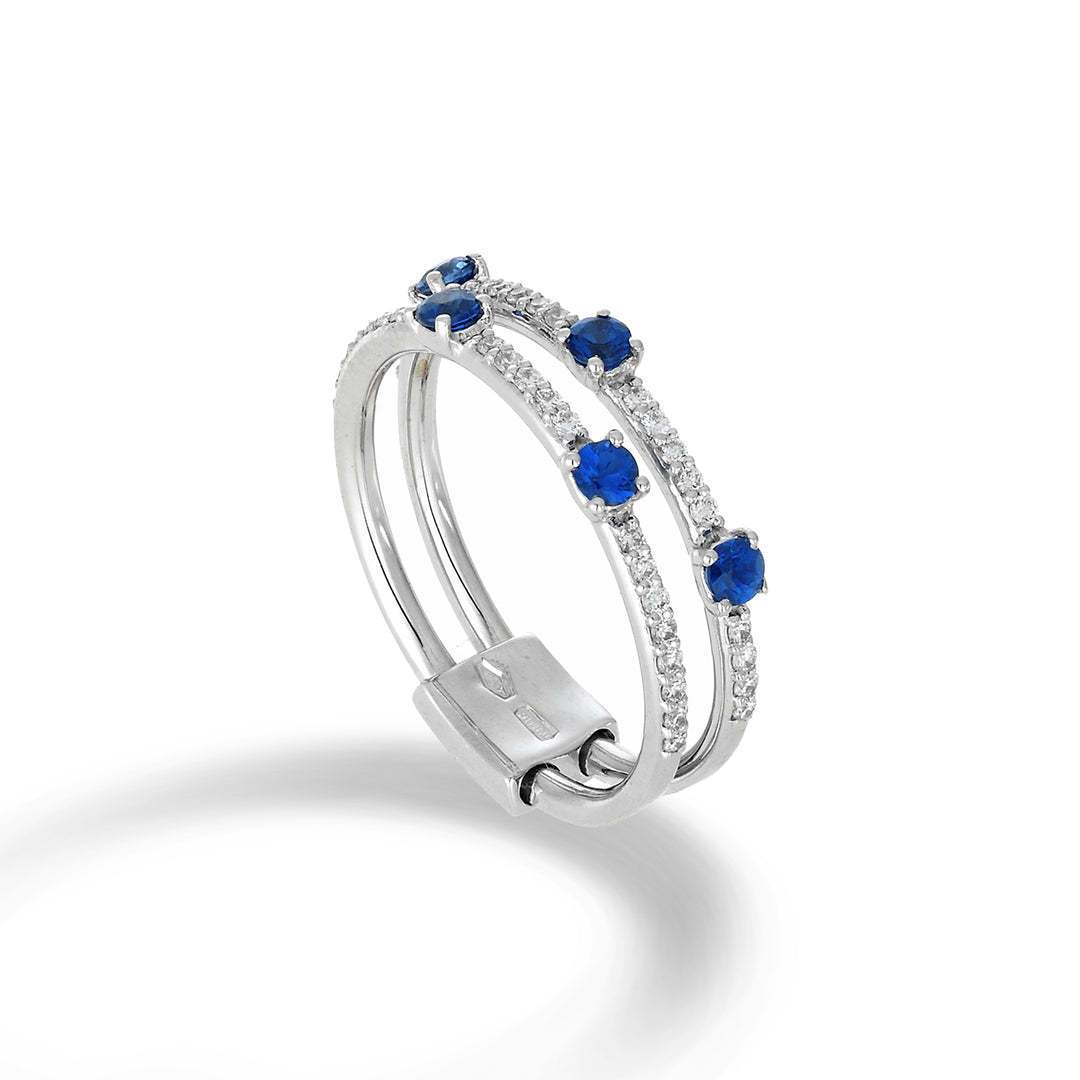 Mehrreihiger Golay-Ring mit zwei Reihen Diamanten und Saphiren ATM003DIZB-22081110031