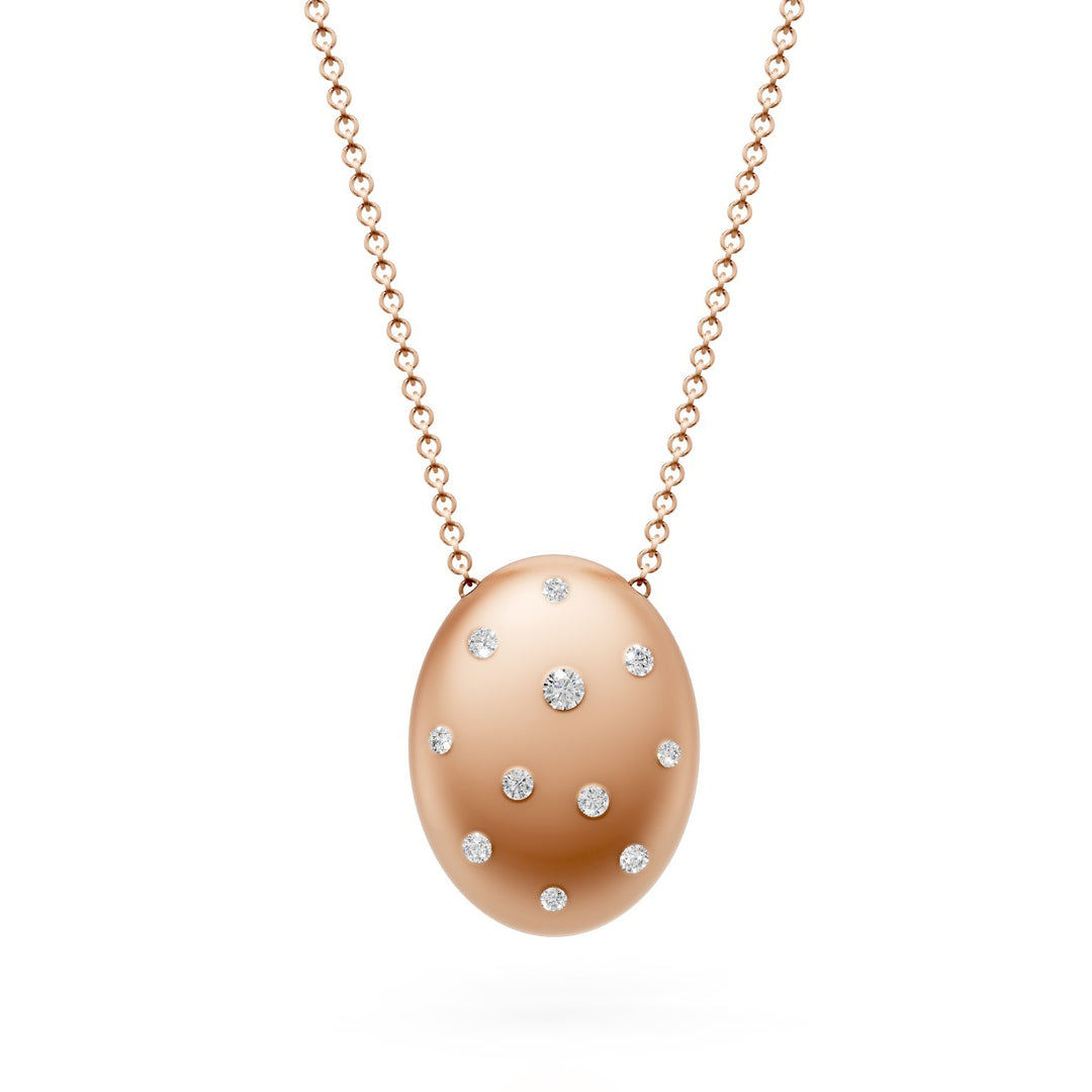 Golay ovaalvormige hangerketting in 18k goud, met verspreide diamanten, satijnroze GD009O3DI