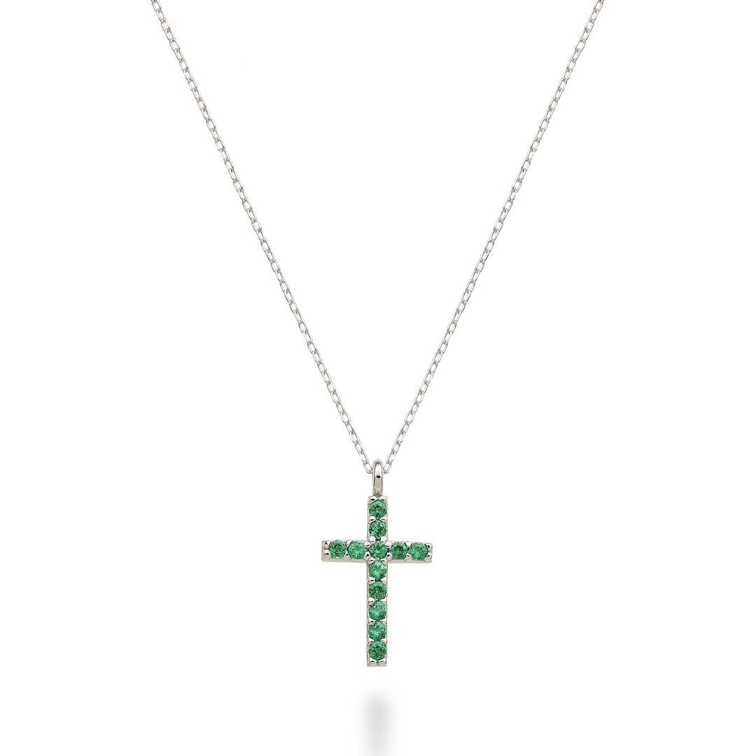 Nihama cl Croix 18 carats taille 2 (1,0 cm) or blanc avec émeraudes 0,05 ct NDCRO2O4SMR