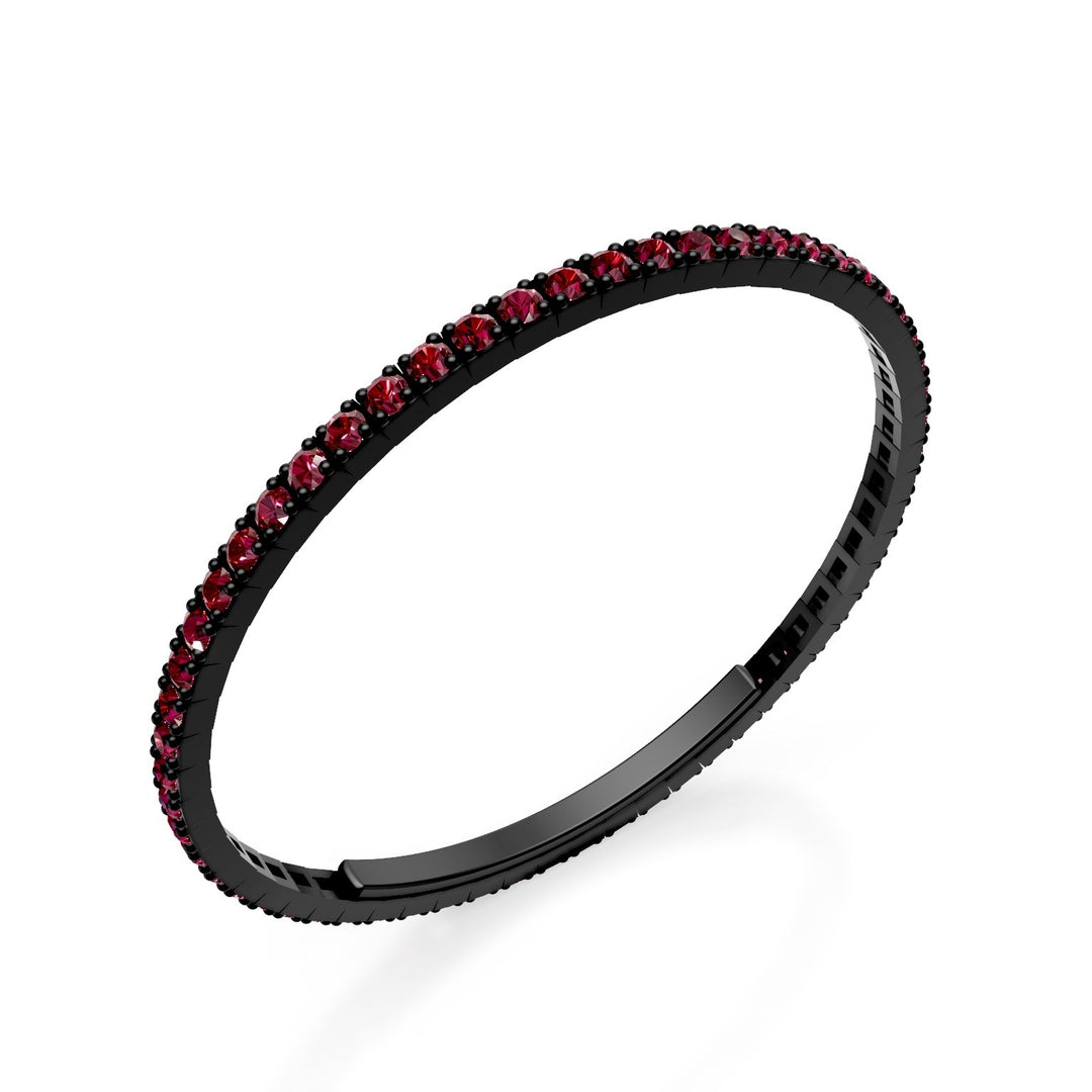 X-Diamond zwarte titanium tennisarmband geheel bezet met robijnen, met vlindersluiting, 18,5 cm, derde maat LXDBRT013RUNE-185