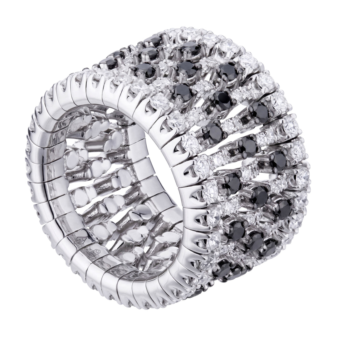 Golay brede elastische ring met witte en zwarte diamanten ATE009DIBK-26135110152