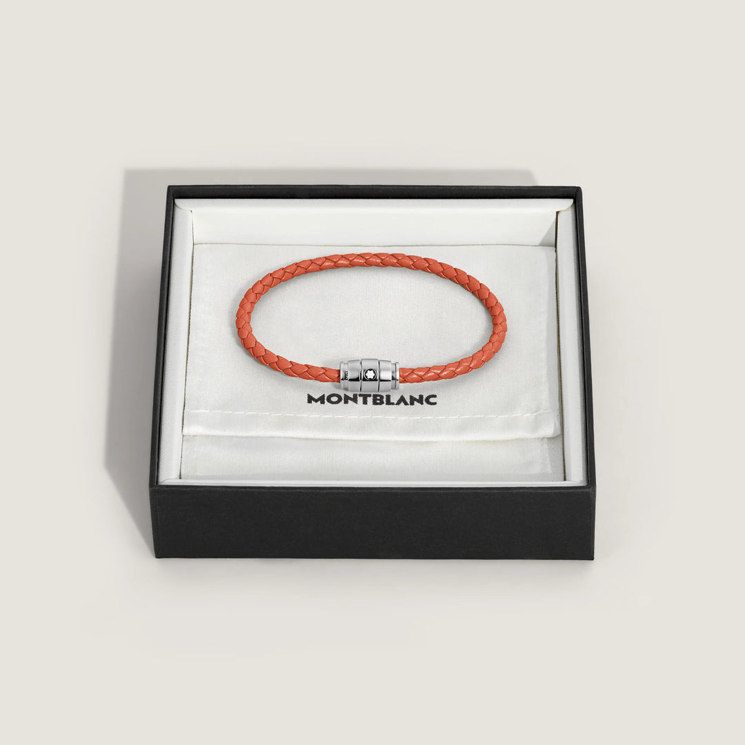 Montblanc 3-ring stalen en Meisterstück Cayenne lederen armband maat S 13429160