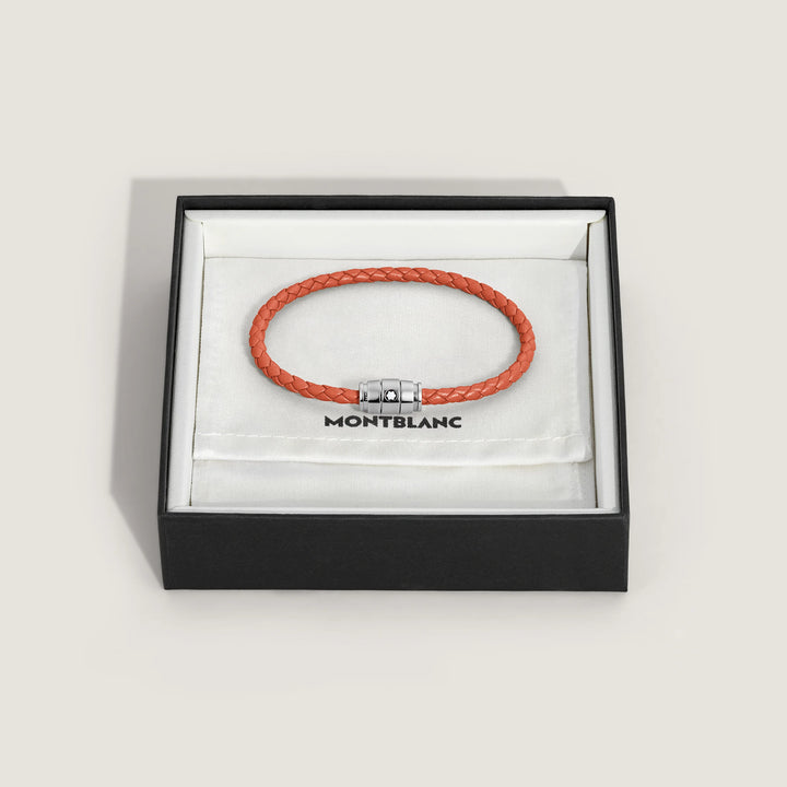 Montblanc 3-ring stalen en Meisterstück Cayenne lederen armband maat S 13429160