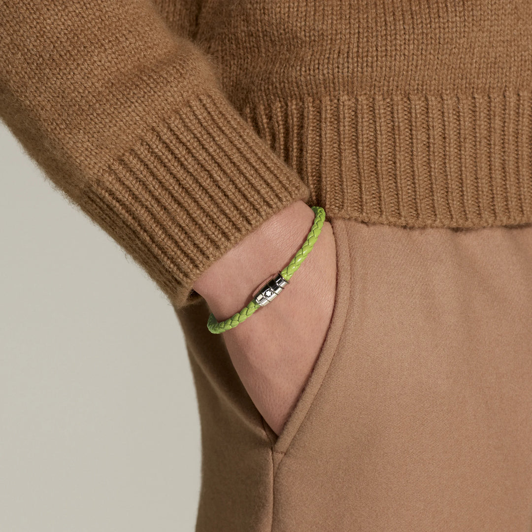 Montblanc 3-ring stalen en Meisterstück Lime leren armband maat M 13429263