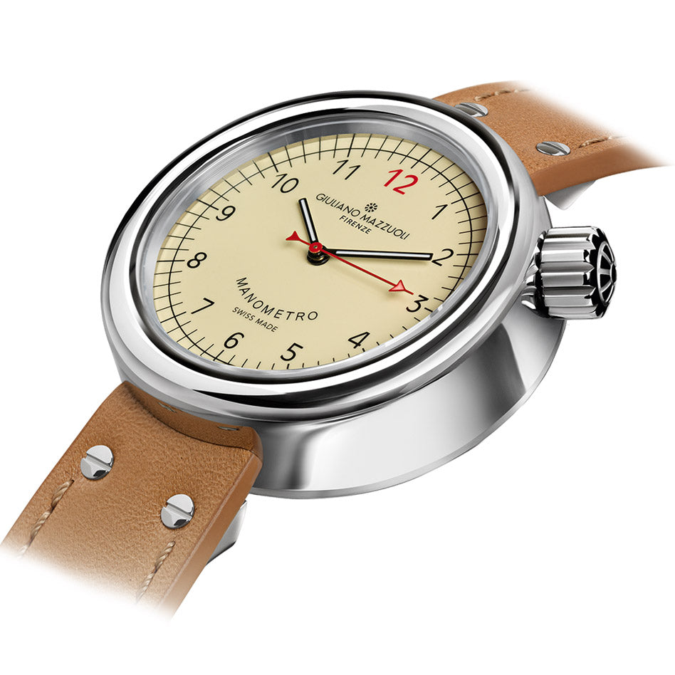 Giuliano Mazzuoli Manometer horloge 45 mm ivoor automatisch staal MRP01N