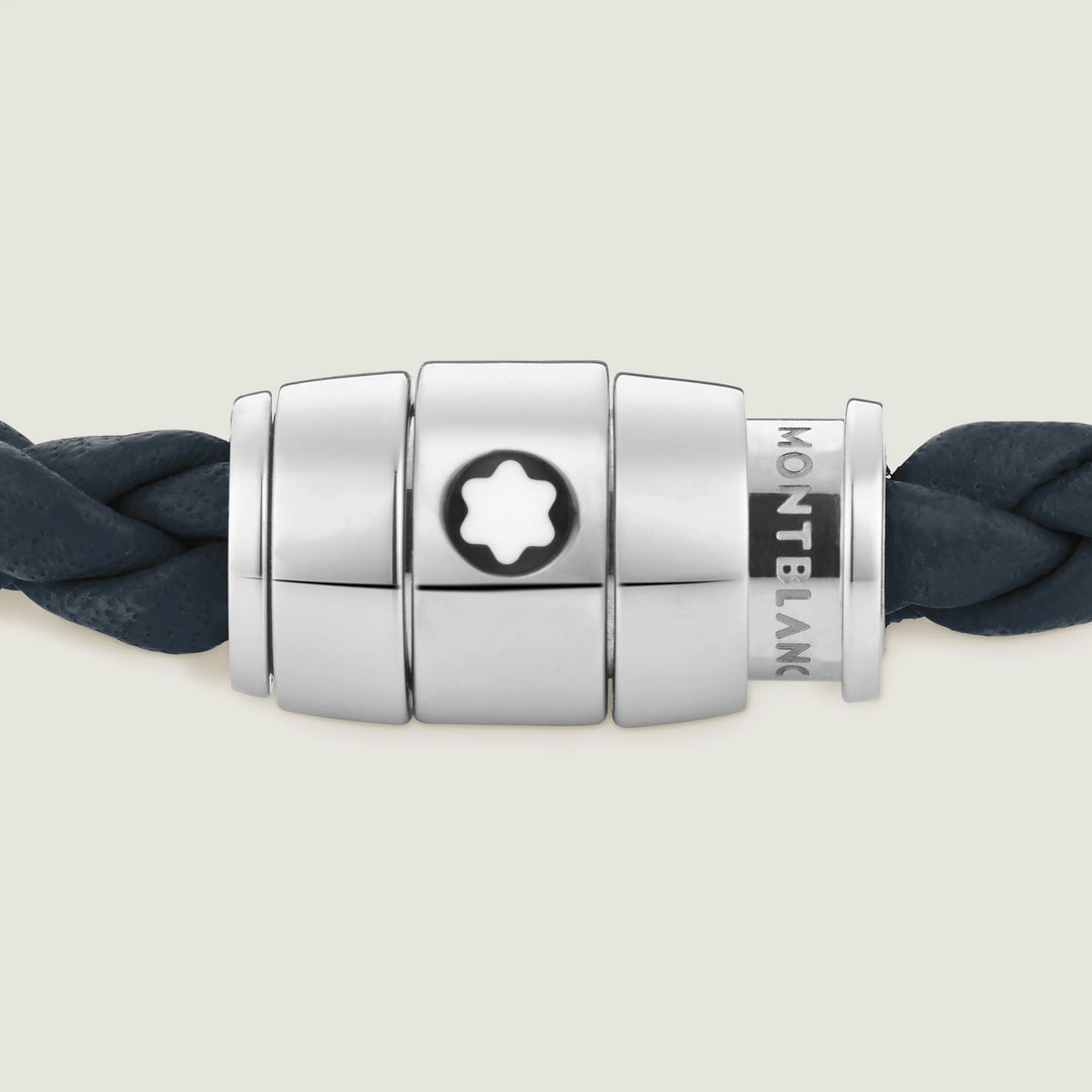 Montblanc stalen band met 3 ringen en Meisterstück leer Air force blauw maat L 13601468